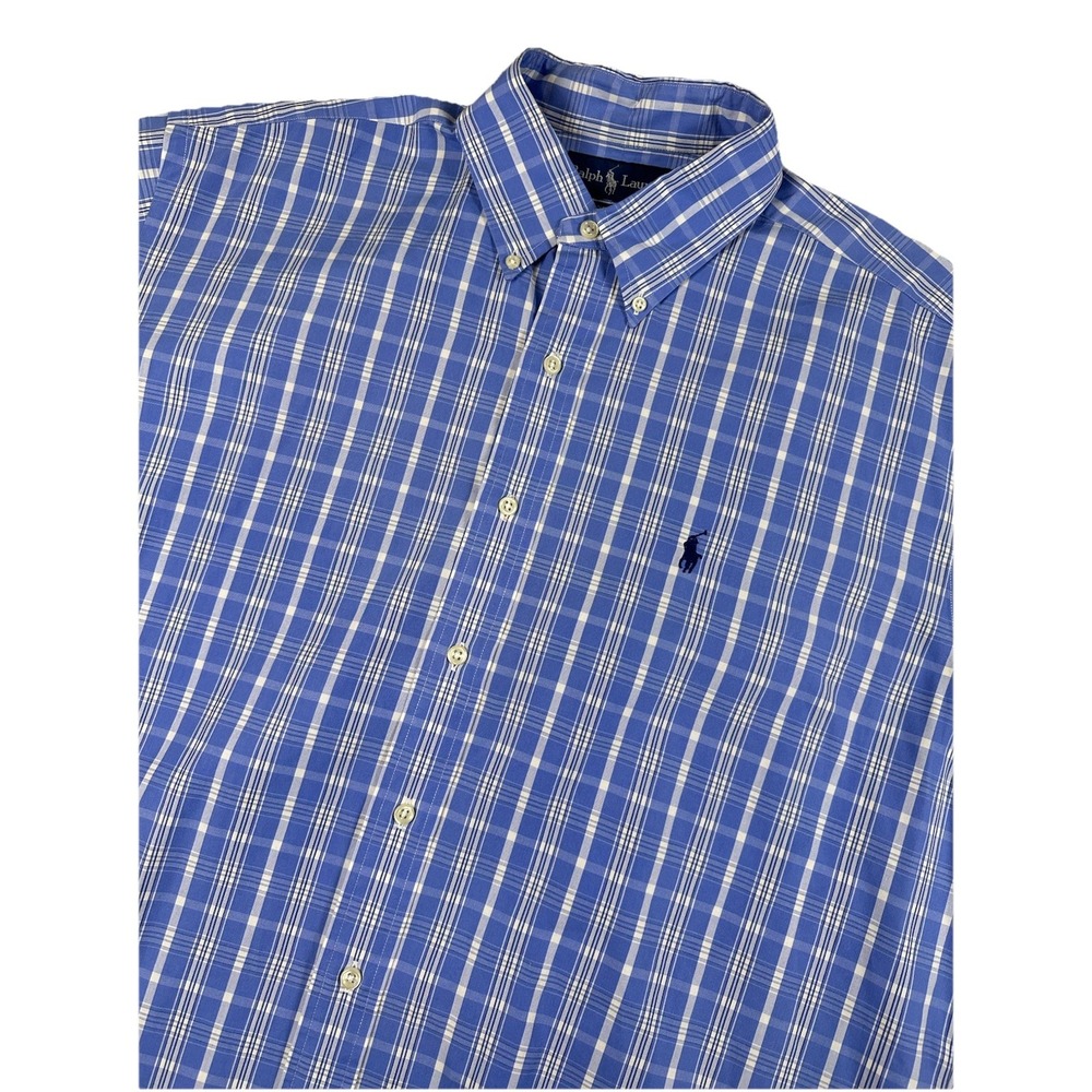 Ralph Lauren‎ Blake Blue Plaid Short Sleeve Shirt Cotton Casual Men Size L Work - Picture 2 of 6